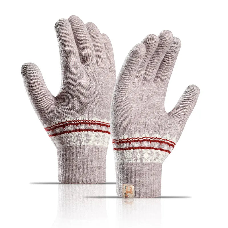 Factory direct supply knitted gloves women's warm winter double fleece padded wool jacquard student Touch Screen Gloves