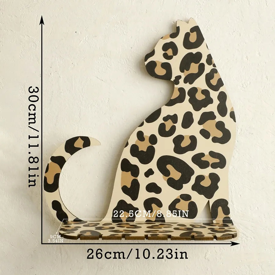 Cute Cat Leopard Wood Storage Rack Wall Art
