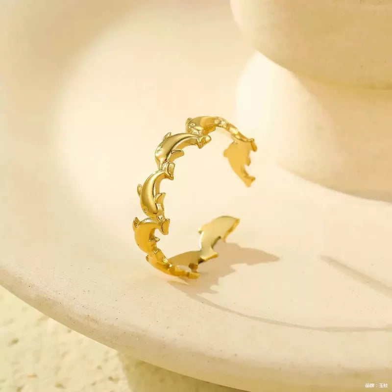 Wholesale Jewelry Cute Dolphin Fish Bone 304 Stainless Steel Plating Open Rings