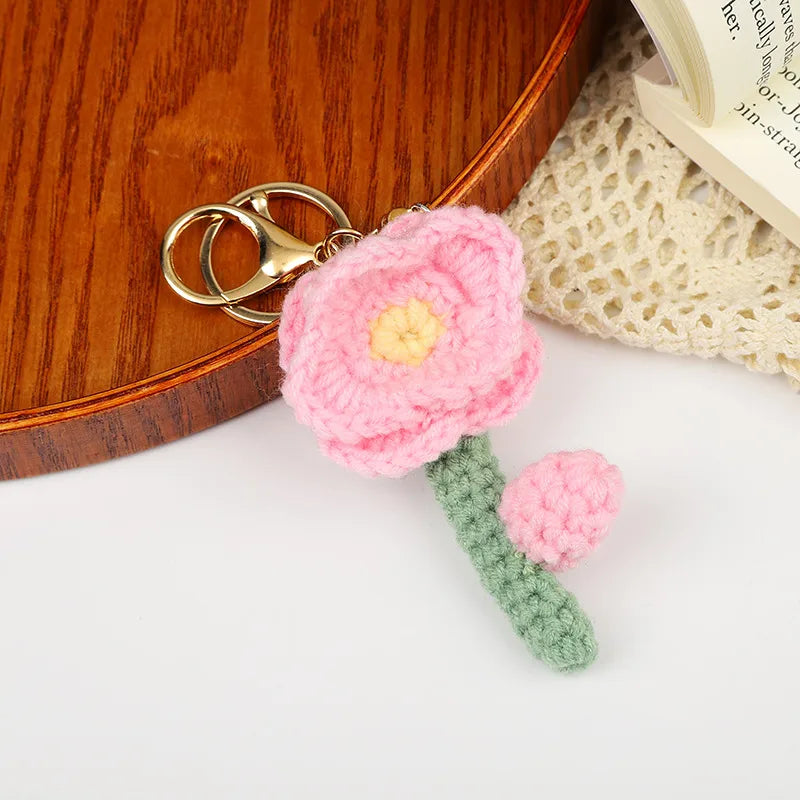 Cute Flower yarn Knitting Women's Keychain