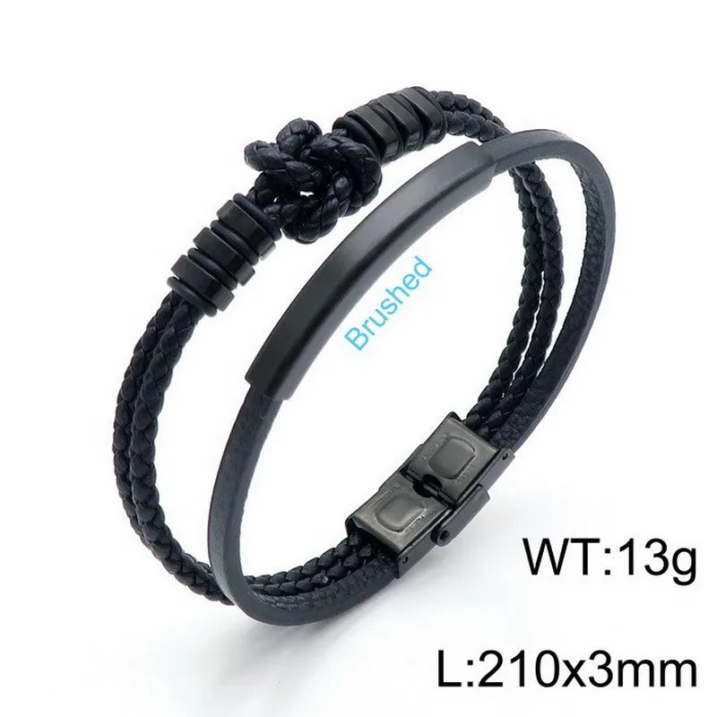 Hip-Hop Retro Color Block Pu Leather Titanium Steel Irregular Plating 18K Gold Plated Men's Bangle