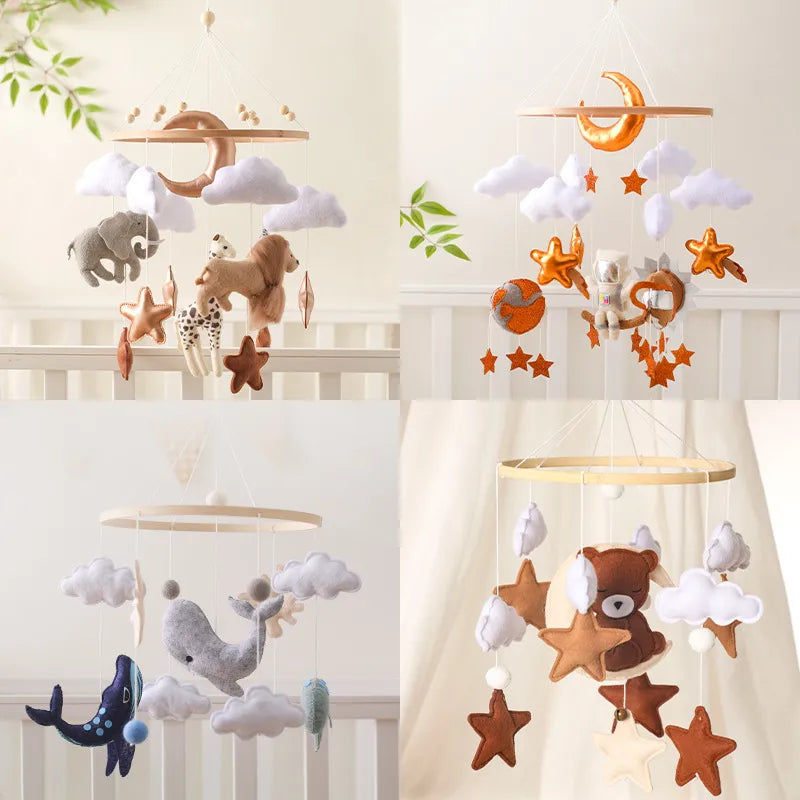 Nordic Style Felt Animal Bed Bell Hanging Decoration Baby Infant Carriage Hand Eye Coordination Hanging Ornament Bed Bell