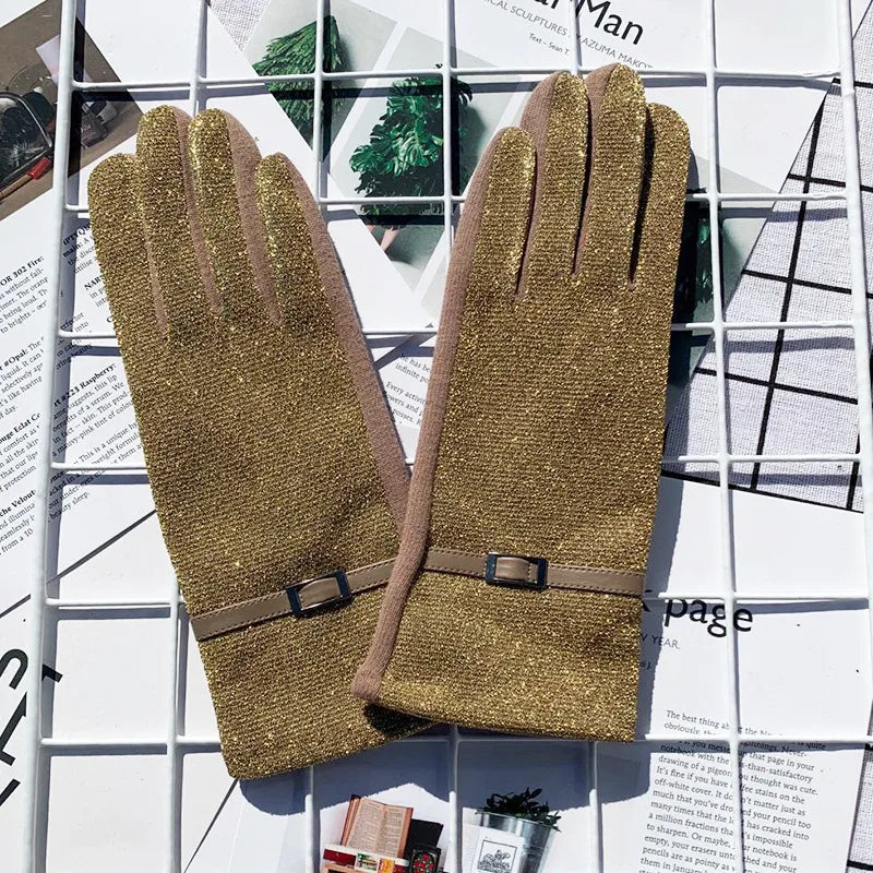 Fashionable Autumn and Winter EL Wire AB Version Women's Gloves Fleece Lined Outdoor Driving Touch Screen Embroidered Gloves