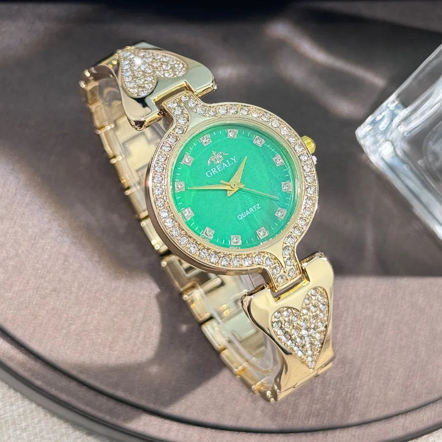 Elegant Simple Style Color Block Heart Shape Single Folding Buckle Quartz Watch Women's Watches