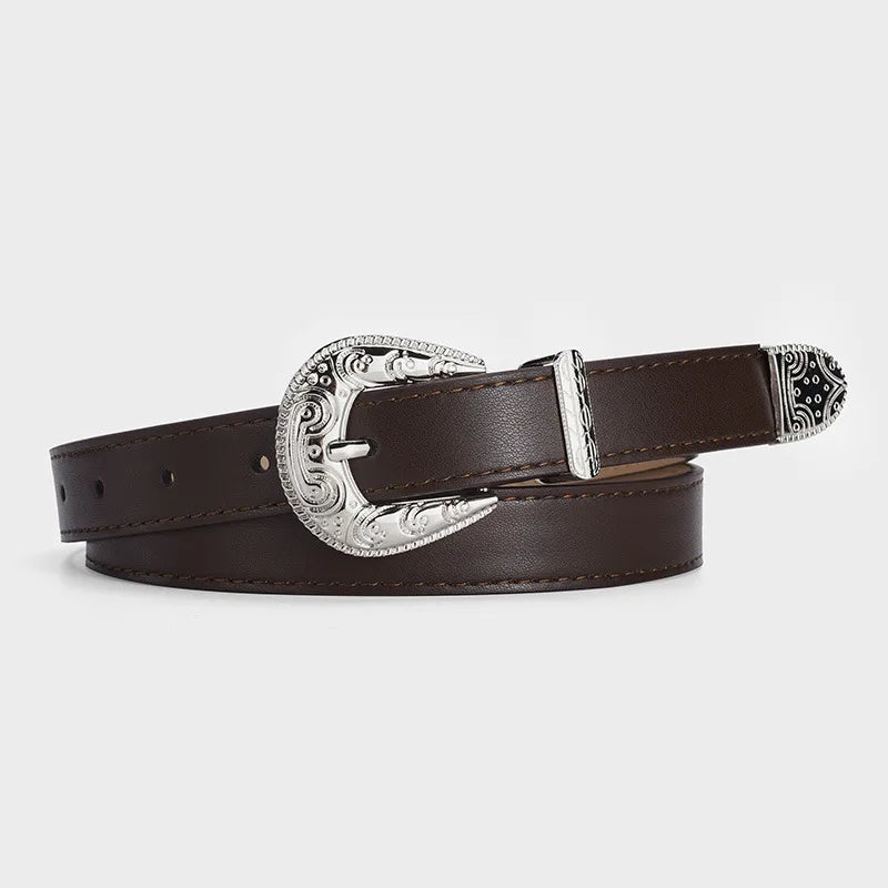 Retro Solid Color Imitation Leather Alloy Women's Leather Belts