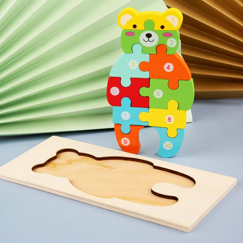 3D Wooden Dinosaur Puzzle Early Education Toys For Kids Assembly Building Blocks Baby Cognitive Skills Development Playset