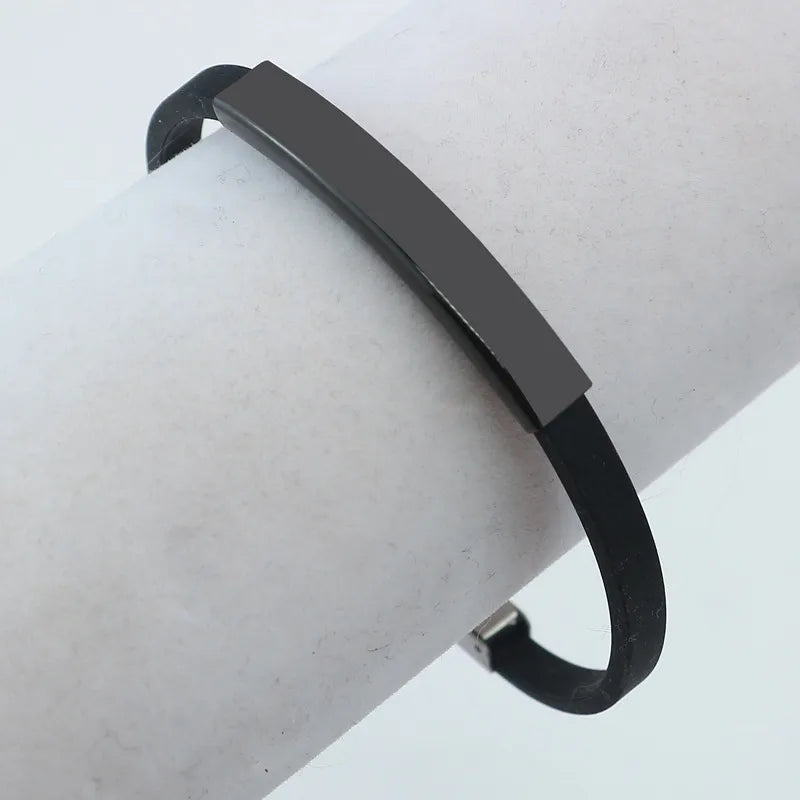 Retro Punk Solid Color Titanium Steel Men's Bangle Men Cord & Leather Bracelets