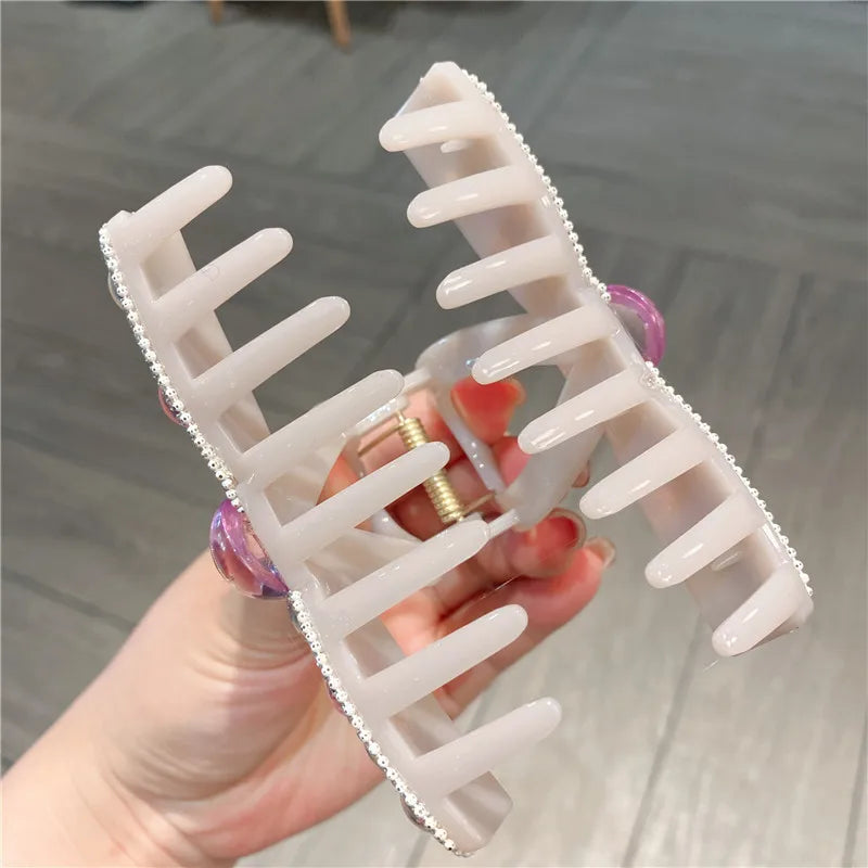 New Style Medium Size Water Diamond Jelly Color Hair Claw Women's Luxury Sensation Shark Fin Hair Clip Hair Accessories