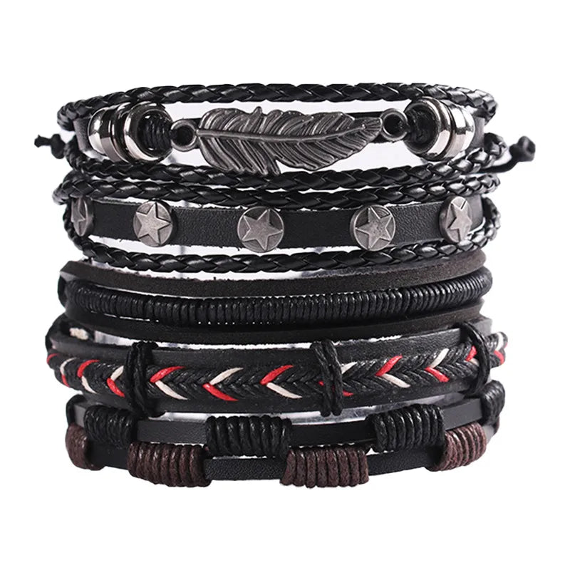 Retro Men's Bracelet 5 Pack Cross Woven Leather Adjustable Set Bracelet Bracelet Wholesale