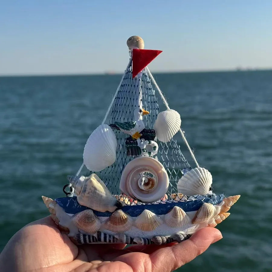 Free Shipping Shell Boat Mediterranean Sailing Model Ornaments Smooth Sailing Gifts Special Crafts Tourism Commemoration