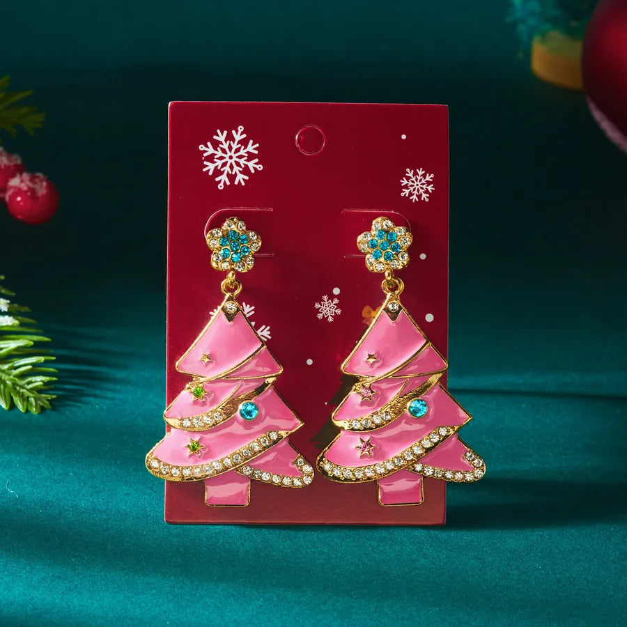 Christmas Elements Pendant Diamond Embedded Bell Shaped Irregular Christmas Themed Hoop Earrings Unisex Alloy Jewelry