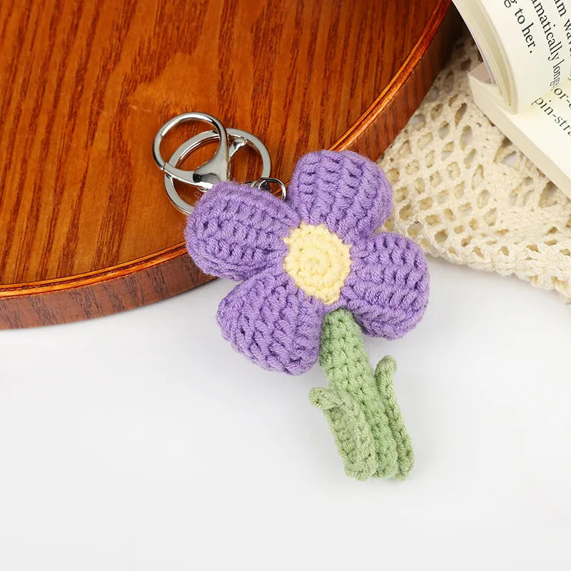 Cute Flower yarn Knitting Women's Keychain