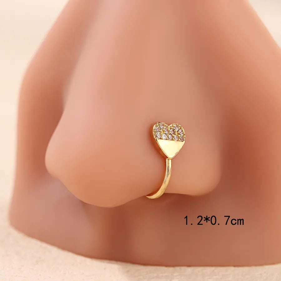 1 Piece Nose Rings & Studs Cute Wedding Pastoral Animal Bow And Arrow Heart Shape Copper Brass Plating Zircon 18K Gold Plated Nasal splint Nose Ring