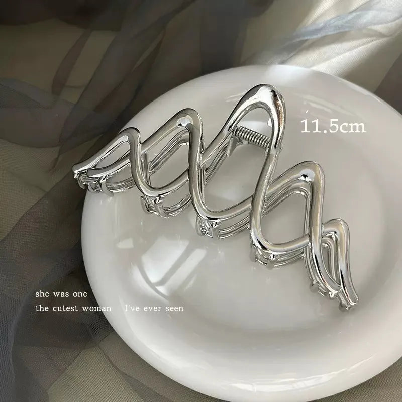 simple style sector shell rectangle imitation pearl rhinestone metal hair claws