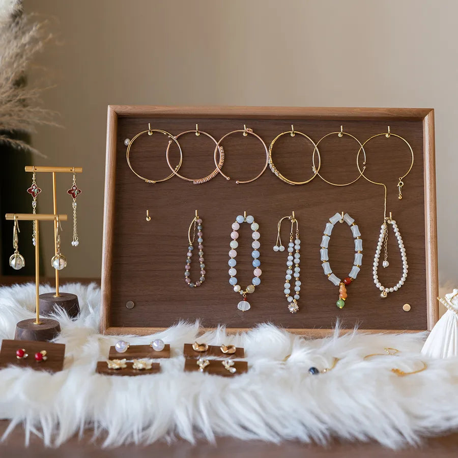 Walnut Wooden Bracelet Display Stand Crystal Ethnic Style Jewelry Organizer Hand Chain Earring Holder Craft Fair Stall Rack