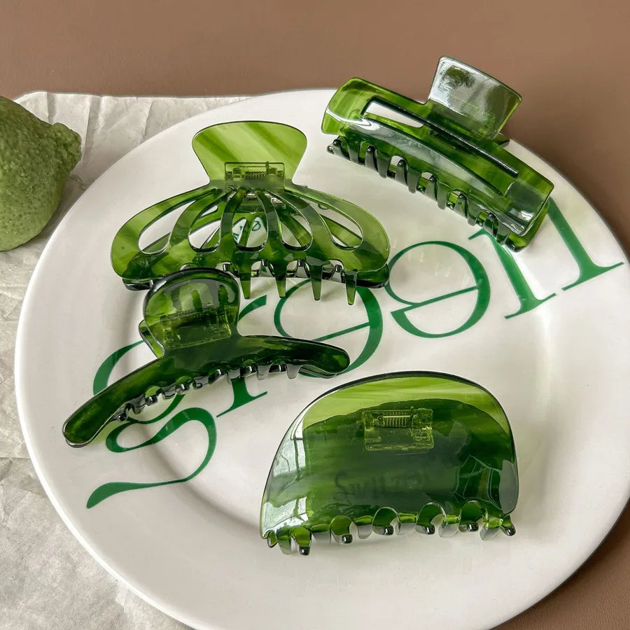 Elegant Greenish-Black Acetate Hair Clip French Style Simple Design For Women Hair Accessories Suitable For All Ages