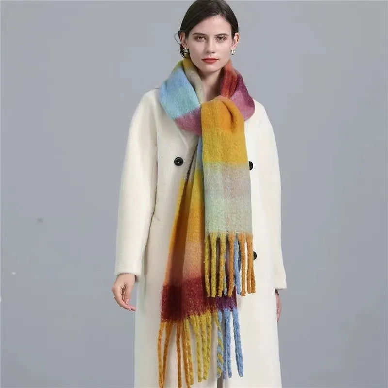 women's fashion stripe polyester tassel winter scarves