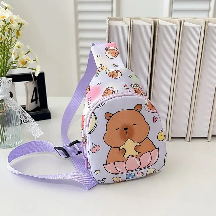 Kid'S Nylon Cartoon Capybara Cute Oval Zipper Fanny Pack