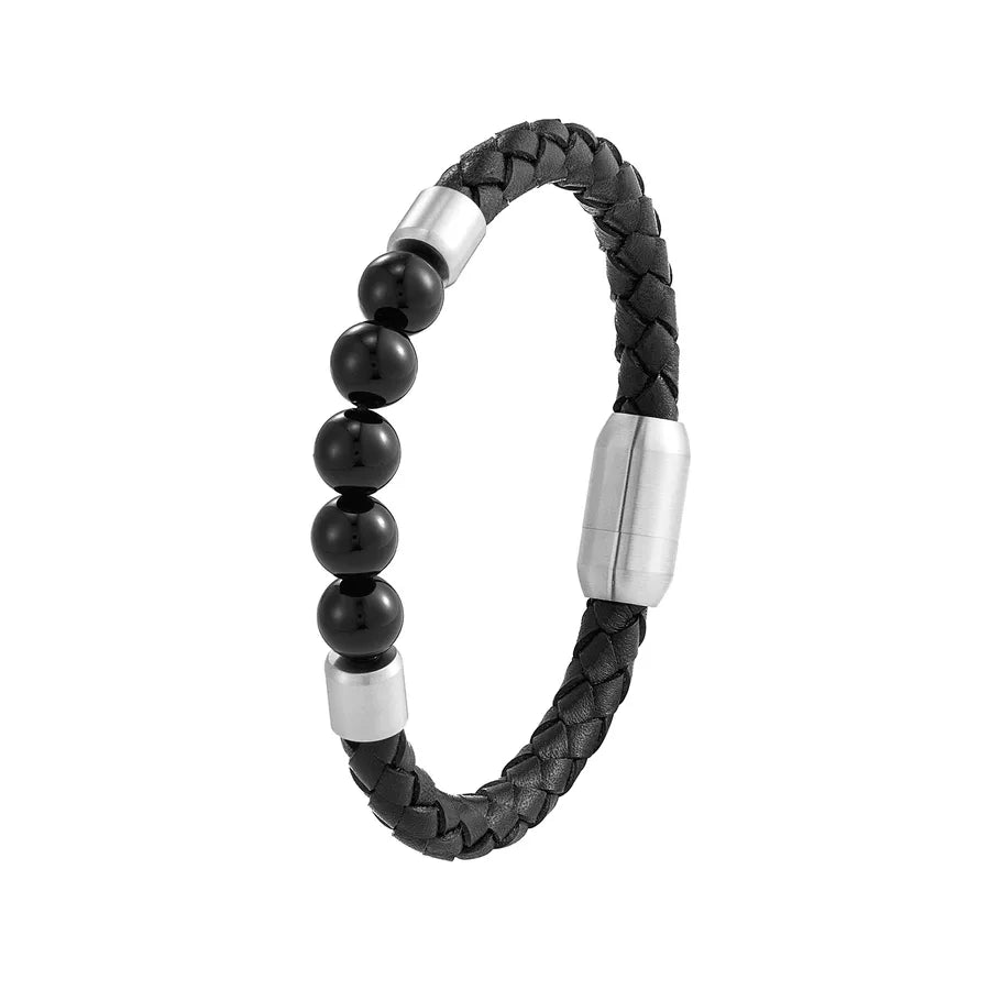 Retro Simple Style Geometric 316L Stainless Steel  Leather Plating Men's Bracelets Men Cord & Leather Bracelets