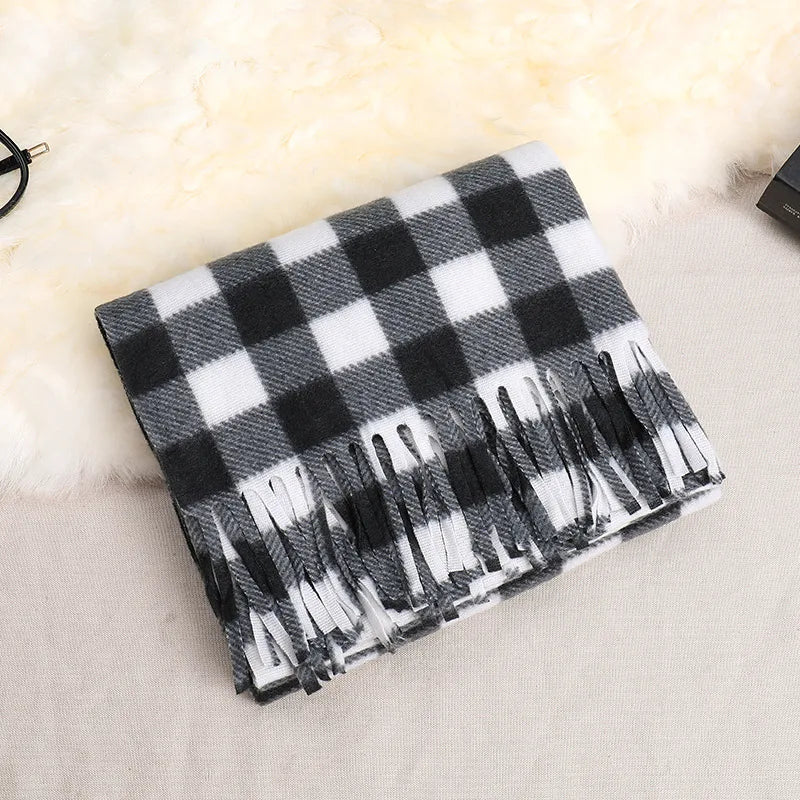 women's fashion plaid double-sided velvet tassel winter scarves