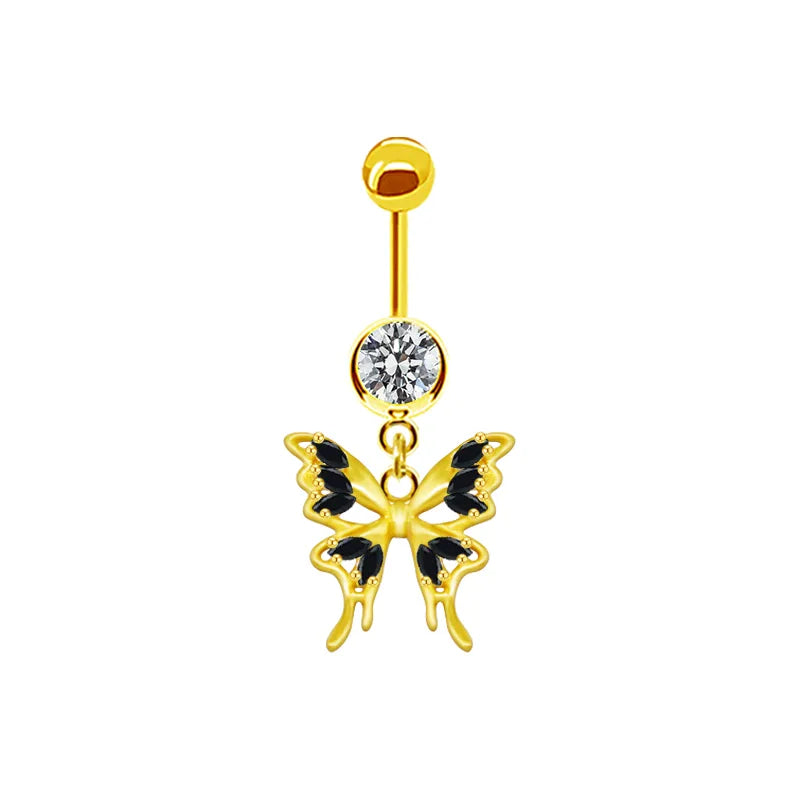shiny peacock butterfly bow knot stainless steel copper plating inlay crystal rhinestones zircon white gold plated gold plated belly ring