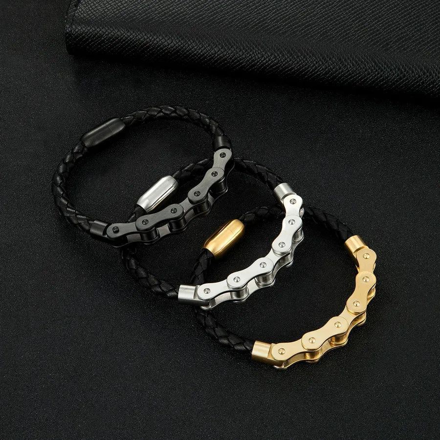 Retro Punk Geometric 316L Stainless Steel  Leather Plating Men's Bracelets Men Cord & Leather Bracelets