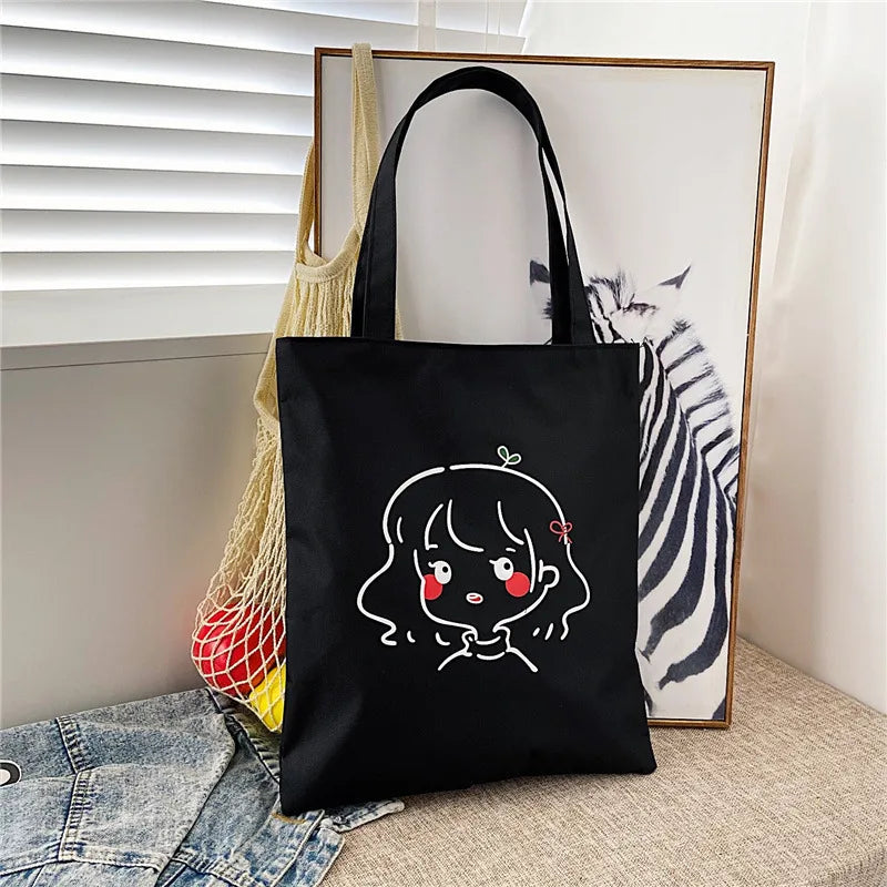 Women's Cute Basic Animal Letter Fruit Canvas Shopping bags