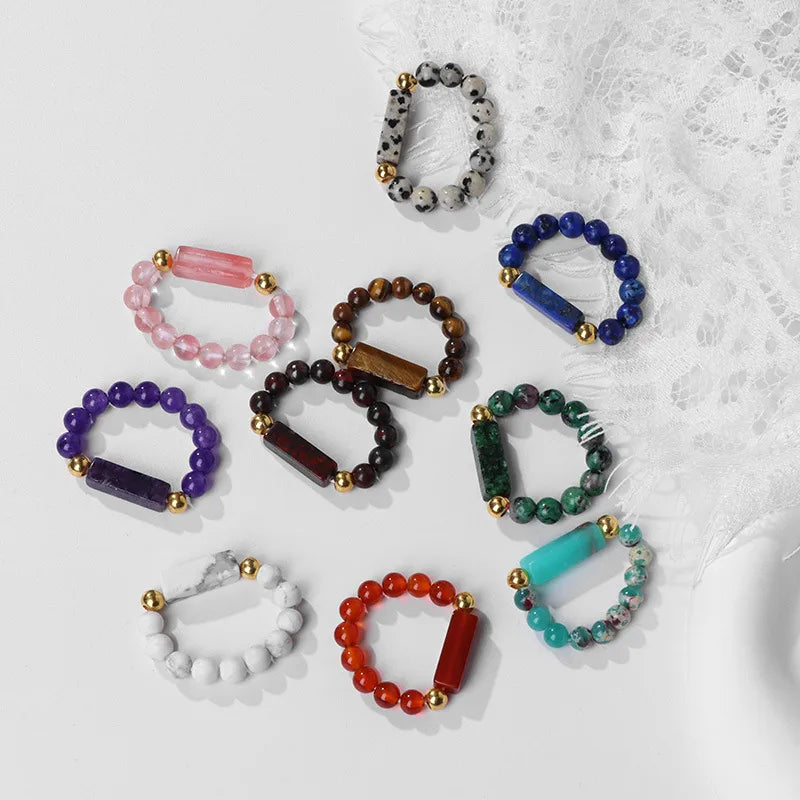 ethnic style round natural stone beaded rings 1 piece