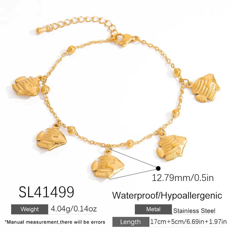 Glam Beach Sweet Starfish Ocean Conch 304 Stainless Steel 18K Gold Plated cable chain Bracelets In Bulk