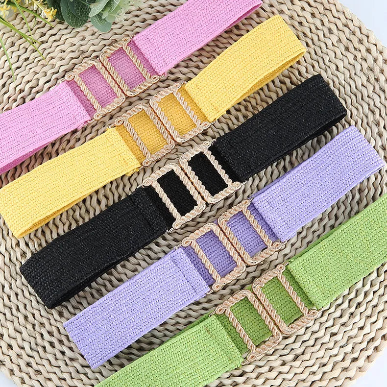 ethnic style solid color plastic straw woven belt women's woven belts