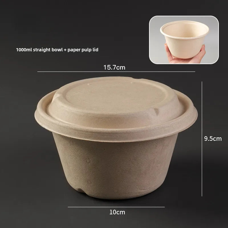 Disposable paper bowl tableware set paper bowl commercial household bowl degradable whole box disposable round bowl