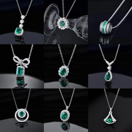 1 Piece 925 Sterling Silver Geometric May Birthstone Emerald High Carbon Diamond White Gold Plated cable chain Rings Necklace