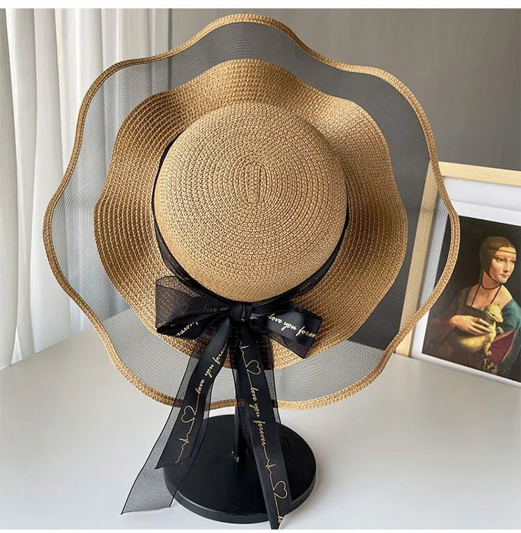 Straw Hat Women's Summer Beach Seaside Travel Sunshade Holiday Sunscreen Big Hat Brim Big Rim Cool Hat Internet Red Sun Hat