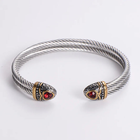 304 Stainless Steel 18K Gold Plated Hip-Hop Inlay Geometric Acrylic Pearl Bangle