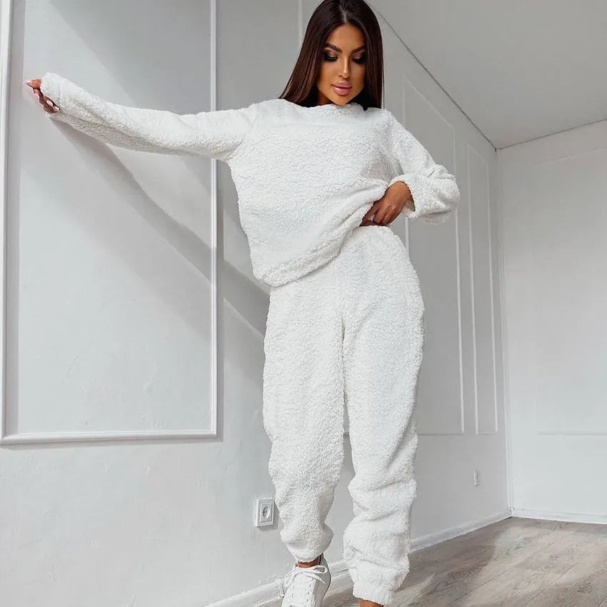 Home Women's Simple Style Solid Color Polyester Pants Sets Pajama Sets