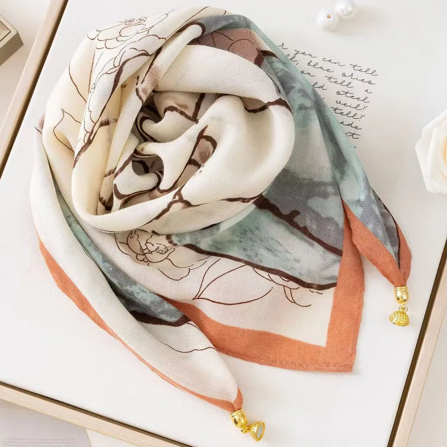 Women's Simple Style Color Block cotton and linen Silk Scarf