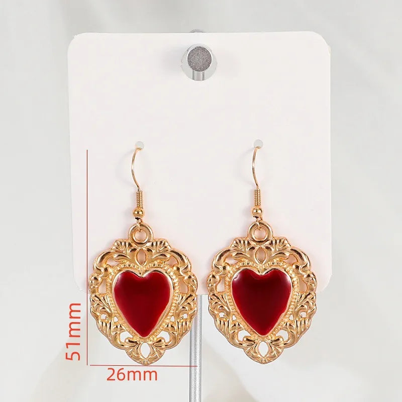 Gothic Style Red Heart Pendant Earrings Alloy Jewelry Accessories Street Stall Night Market Dropshipping Ear Hooks RG2