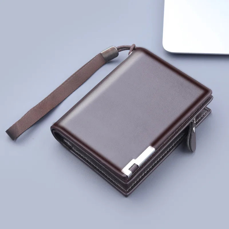 men's solid color pu leather zipper wallets