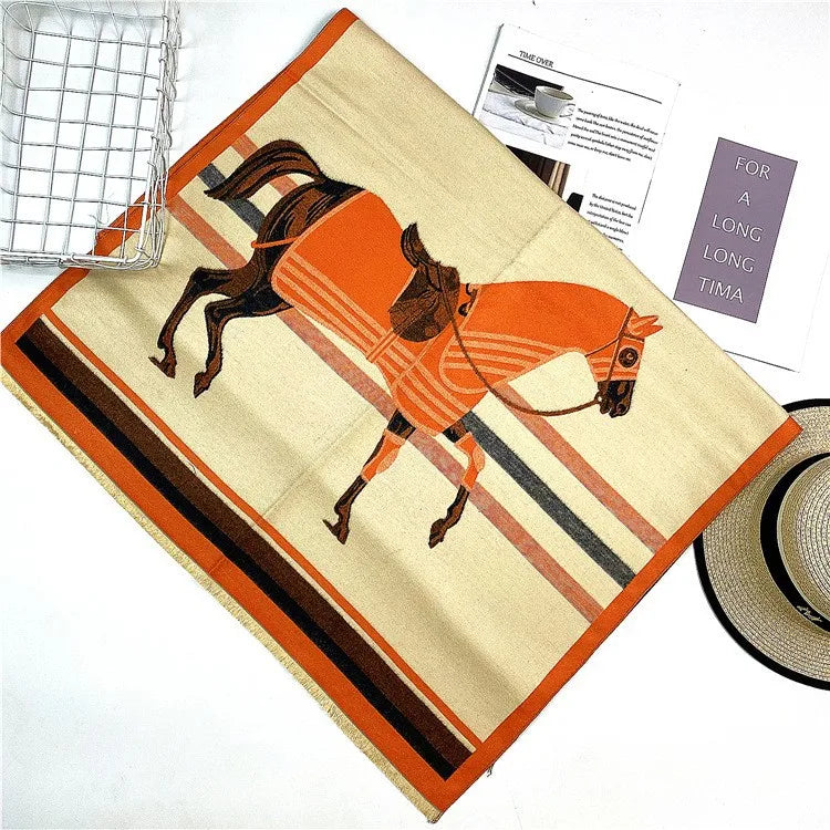 women's retro color block imitation cashmere printing scarf