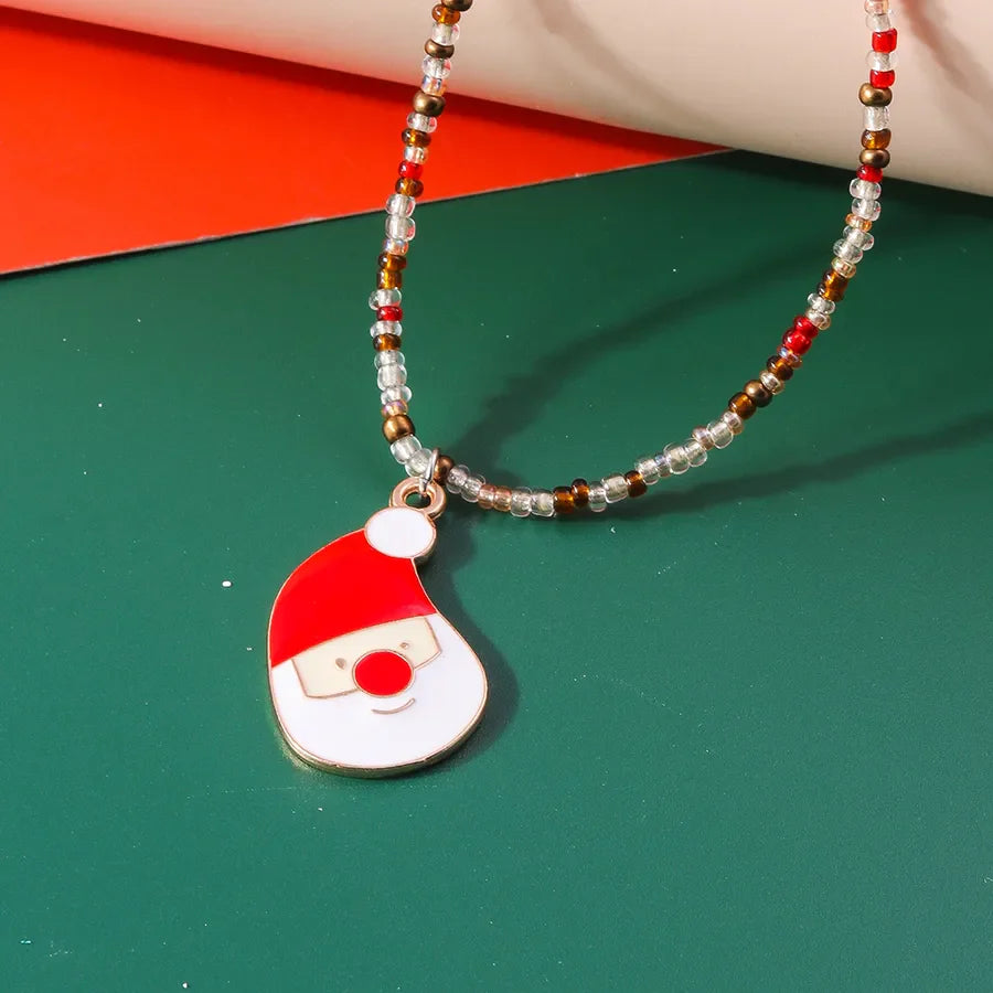 Cute Santa Claus Glass Pendant Necklaces Christmas Wholesale