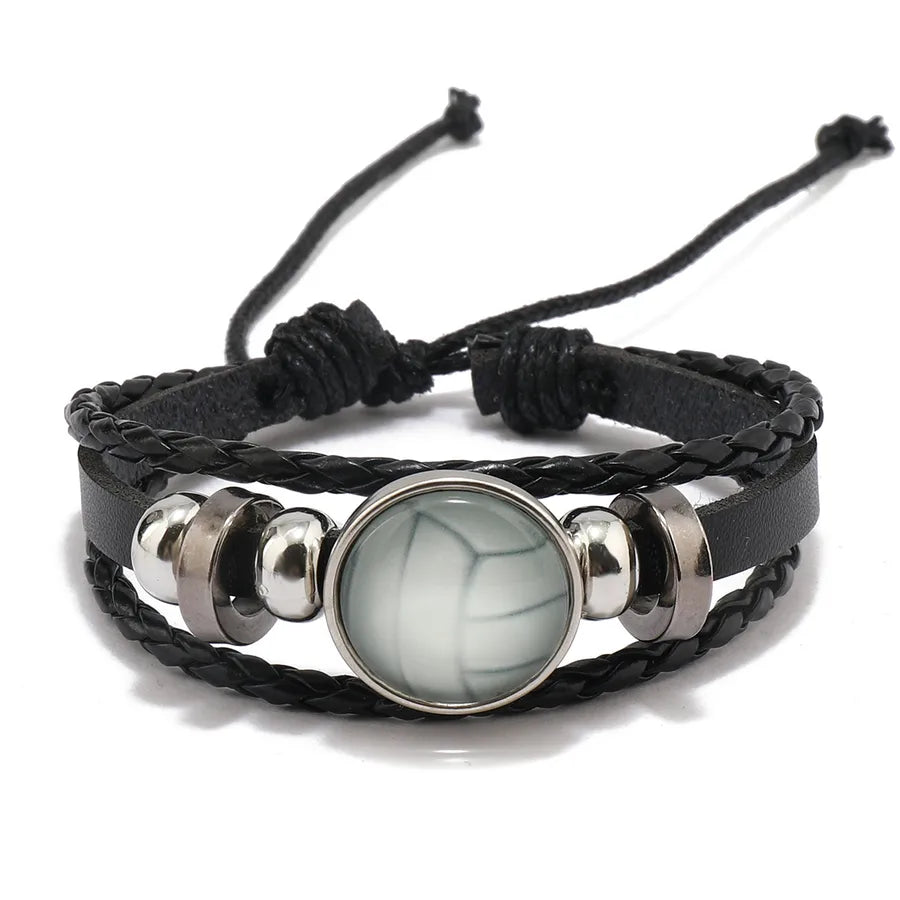 punk streetwear geometric football pu leather alloy men's bangle