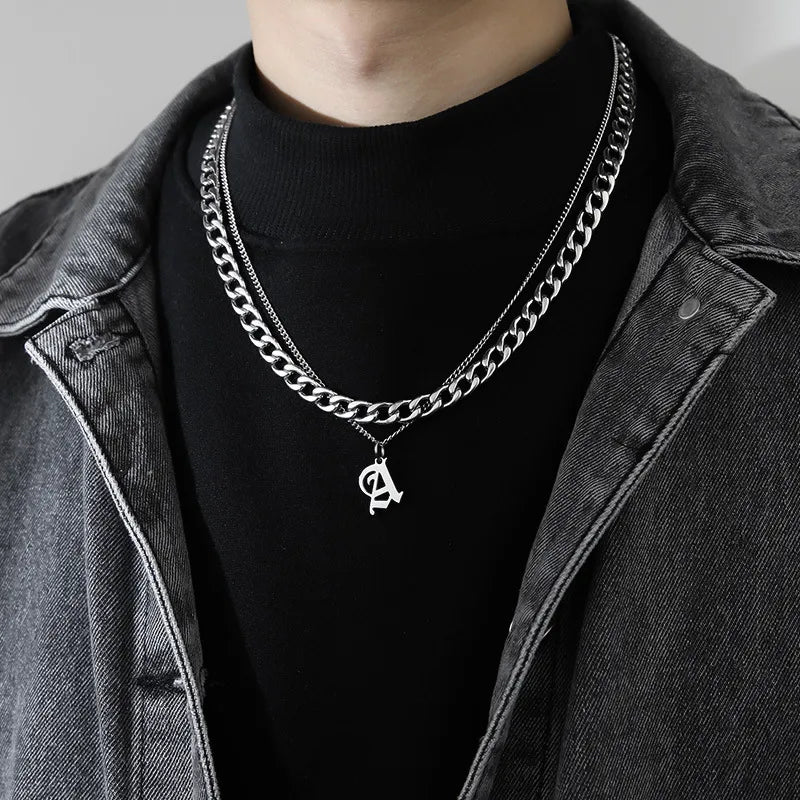 simple style letter titanium steel gold plated layered necklaces in bulk