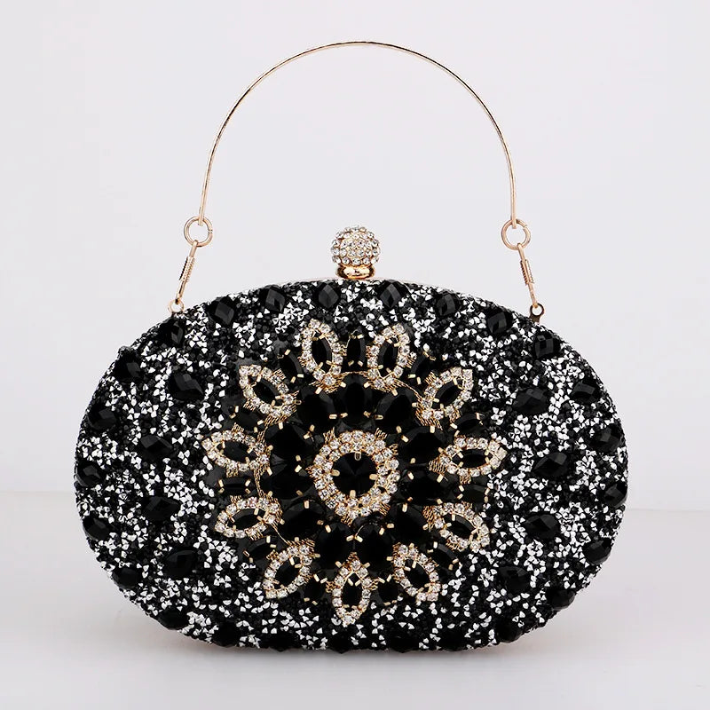 red green blue pu leather polyester flower rhinestone oval evening bags