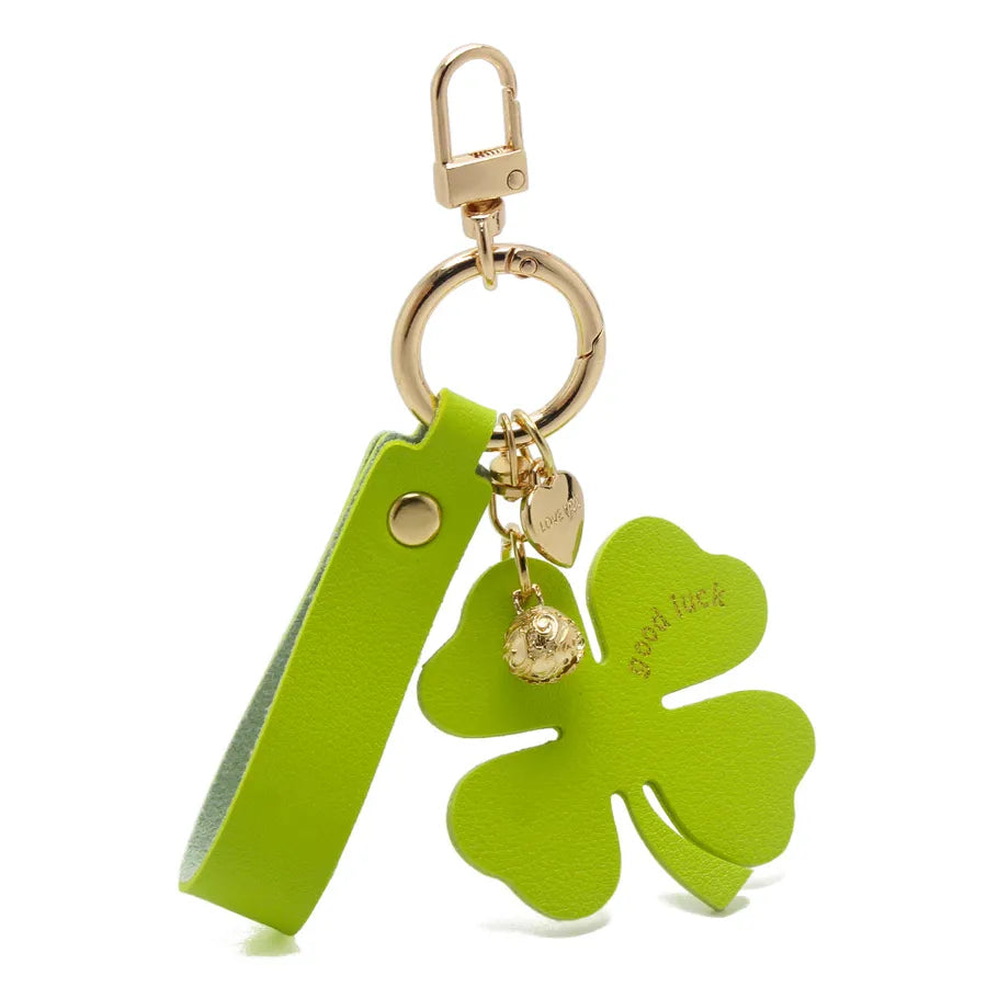 Lucky Four-Leaf Clover Car Leather Key Chain Pendant Internet Celebrity Valentine's Day Gift Four-Leaf Clover Bell Pendant
