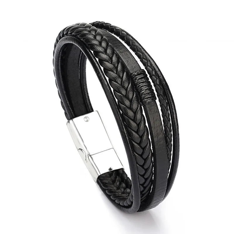 simple style solid color pu leather alloy men's bangle 1 piece
