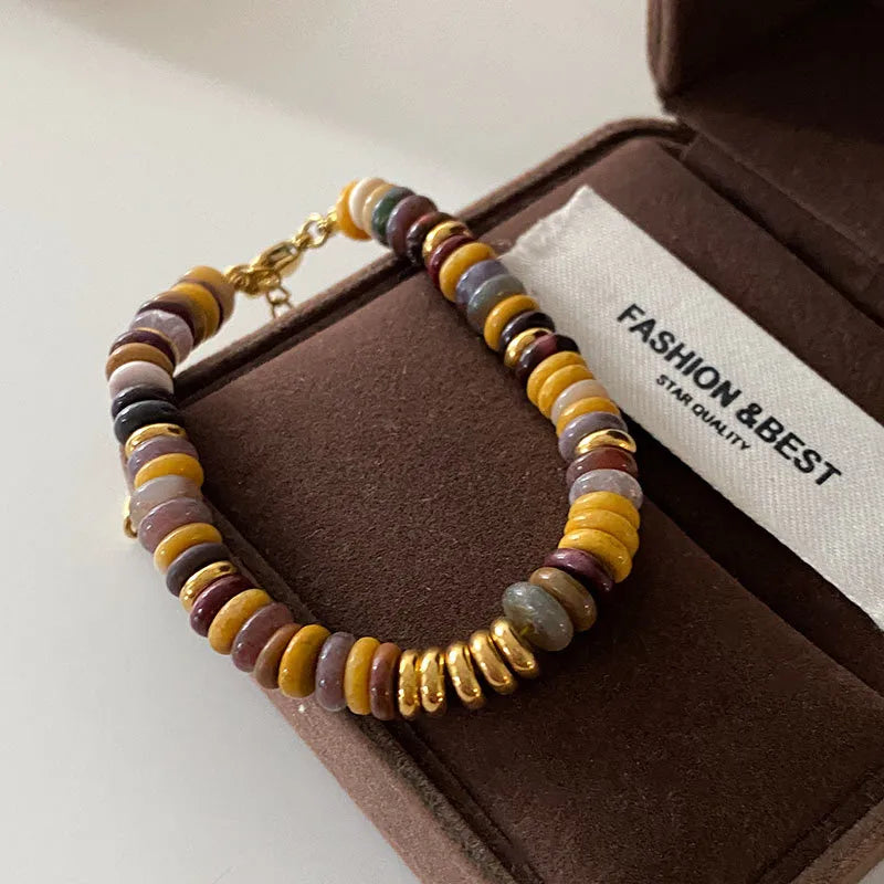 Retro Japanese Style Geometric natural stone Freshwater Pearl Agate Pendant Necklace In Bulk
