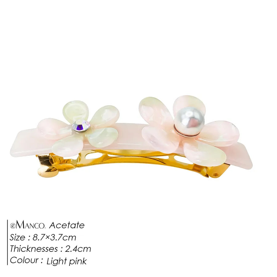 Elegant  Pearlescent Hair Clip Acetate Board Small Flower Duckbill Pearl Headwear Side Women's Hairpin