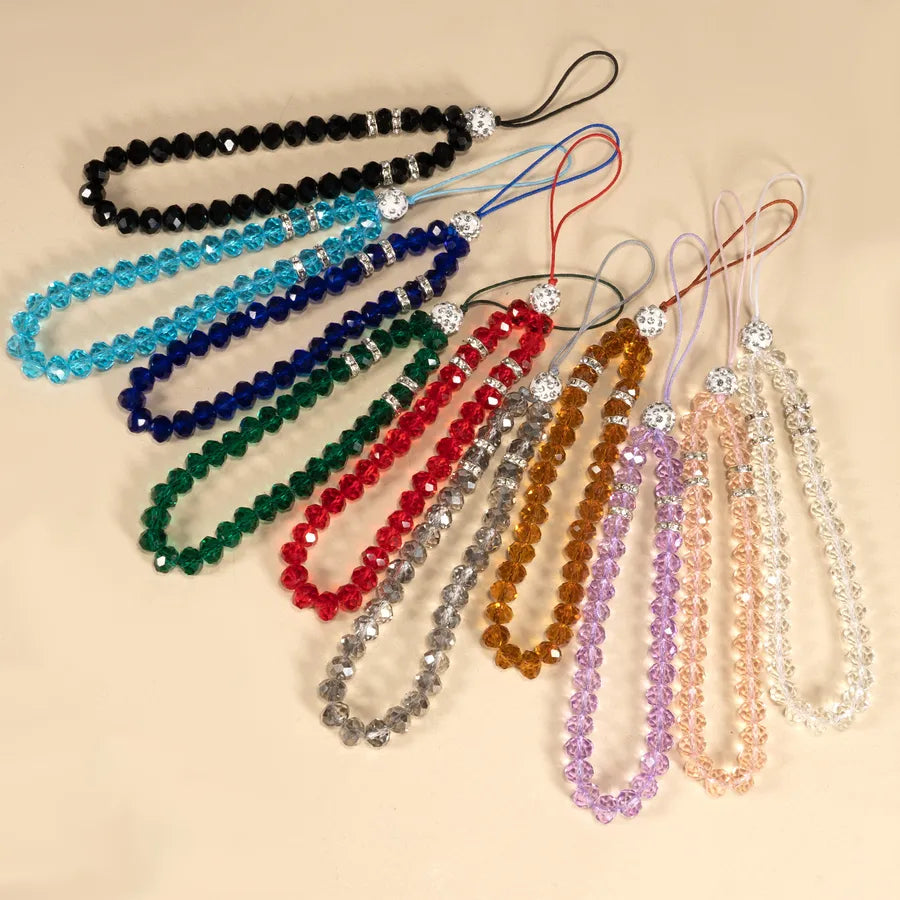 mobile phone crystal chain lanyard crystal flat beads glass beads acrylic neck anti-fall chain wholesale
