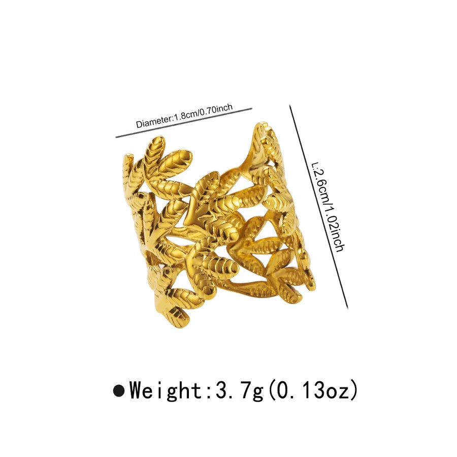 Wholesale Jewelry Retro Geometric Leaf 304 Stainless Steel Plating Open Rings