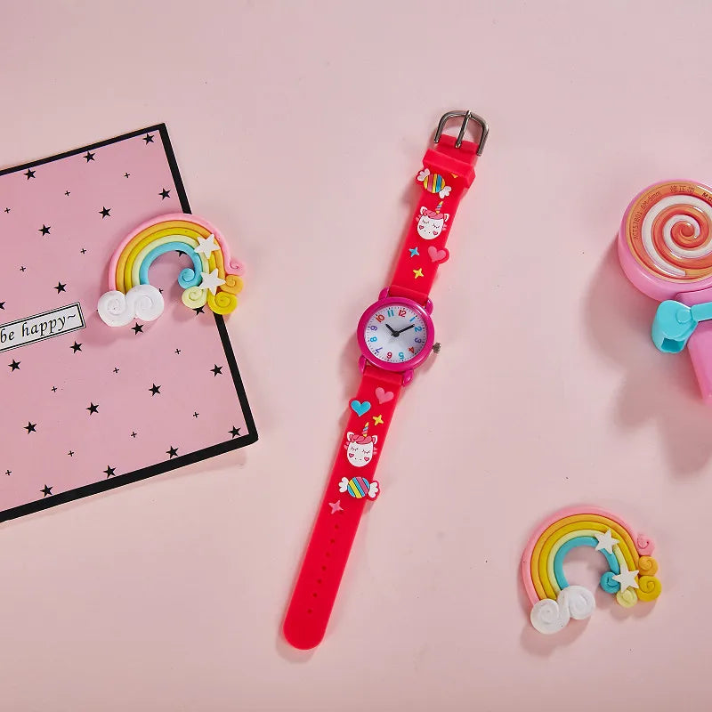 cartoon children's color simple clear digital face girls butterfly kindergarten silicone gift quartz watch